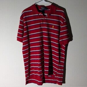 Polo Ralph Lauren Red Striped Yellow Pony Logo Polo Shirt Men's Size Large
